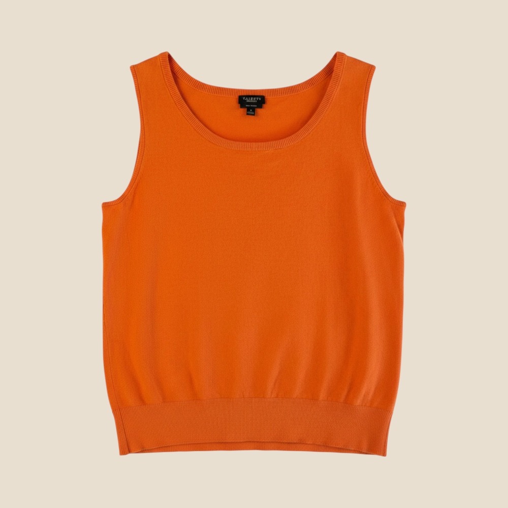 Talbots Sleeveless Sweater Shell M Knit Orange Pima Cotton Blend Preppy Tank